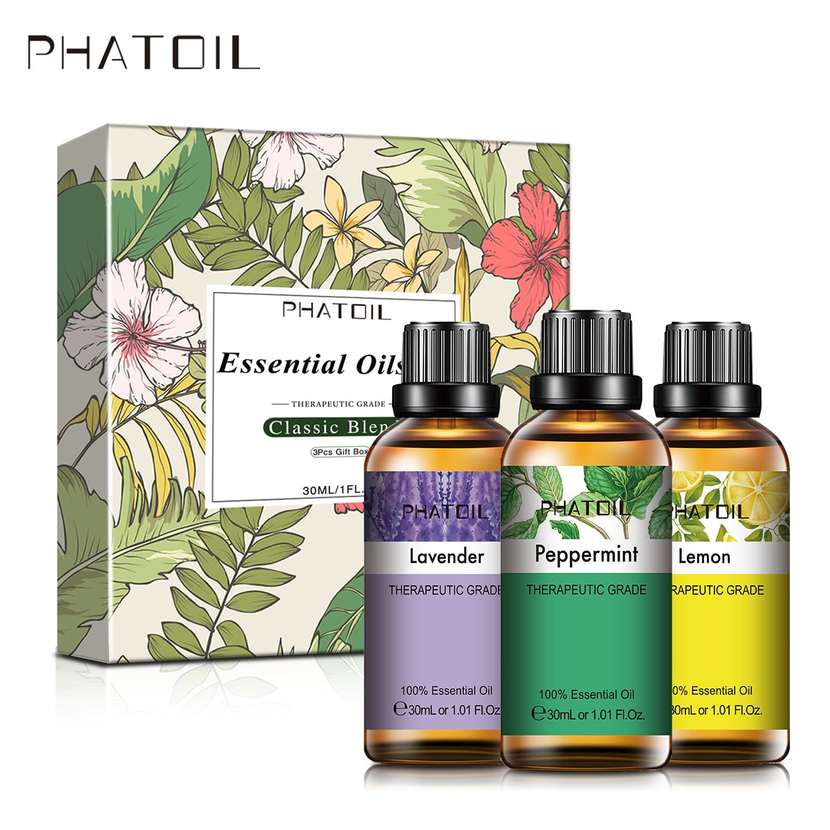 PHATOIL 3pcs Essential Oils Set for Humidifier 30ml Lavender Lemon Peppermint Aromatic Diffuser Oil for Home Candles Soap Making
