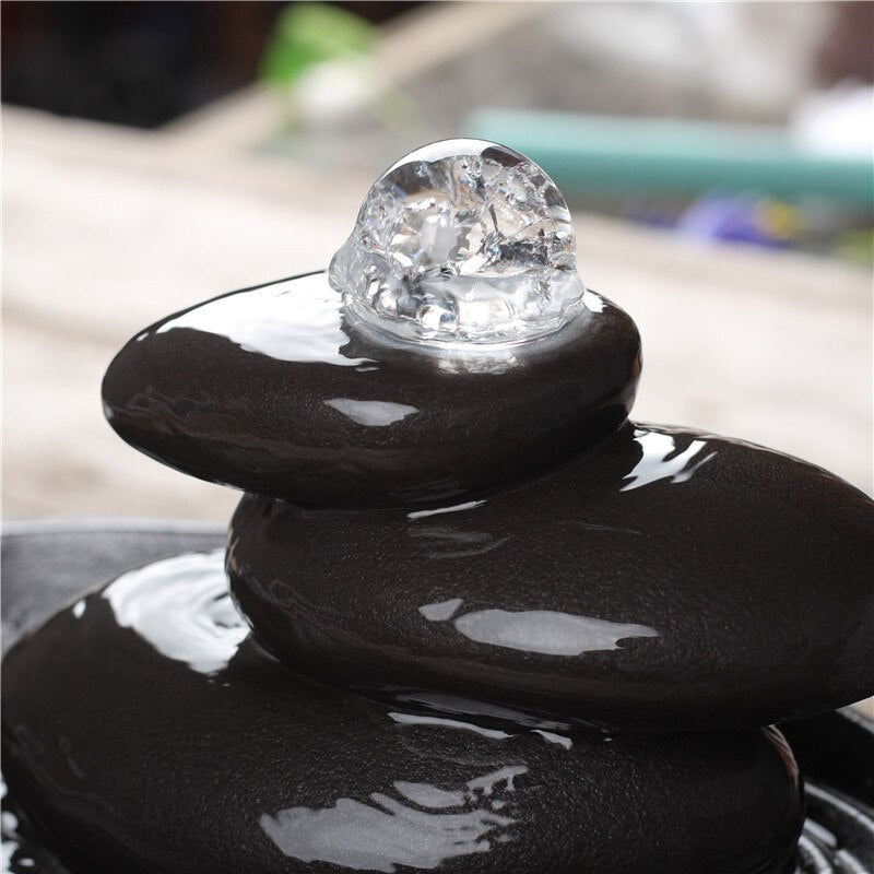 Ceramic Multi-layer Stone Design Water Fountain Ornaments Office Desktop Feng Shui Crafts Indoor Waterscape Home Decoration Gift