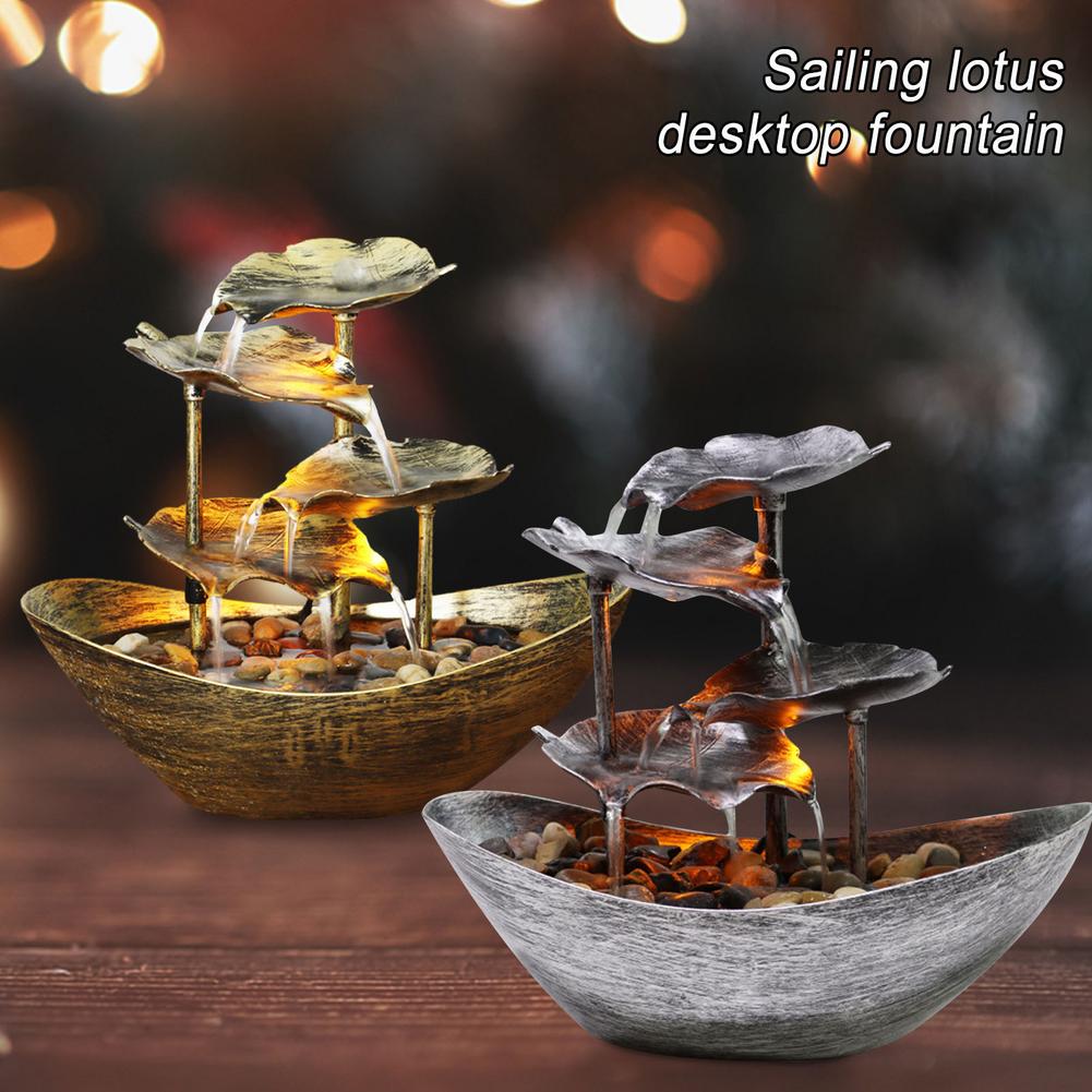 USB Desktop Fountain LED Decoration Lotus Leaf Sailing Water Fountain Decor Living Room Entrance Decor LED Atmosphere Night Light