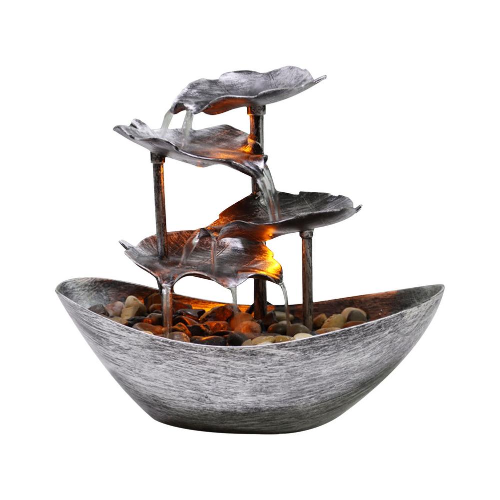 USB Desktop Fountain LED Decoration Lotus Leaf Sailing Water Fountain Decor Living Room Entrance Decor LED Atmosphere Night Light