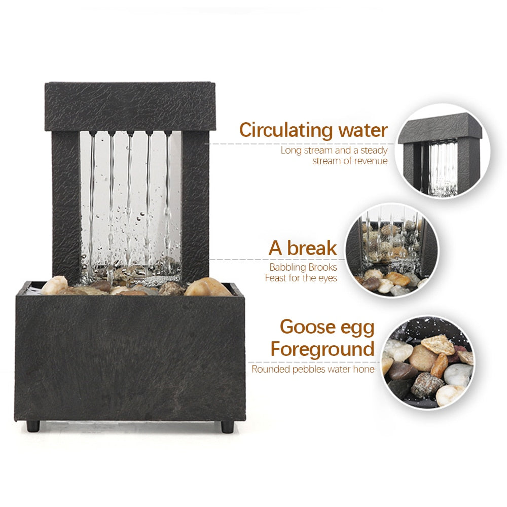 Waterfall LED Desktop Fountain Indoor Flowing Water Waterfall Fountain Lighted Tabletop Fountain with Stones for Home Decor