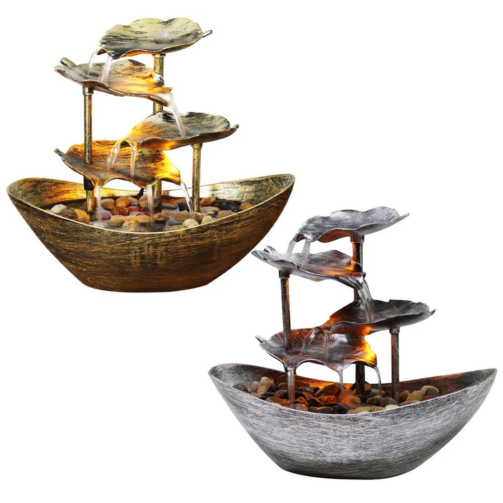 USB Desktop Fountain LED Decoration Lotus Leaf Sailing Water Fountain Decor Living Room Entrance Decor LED Atmosphere Night Light