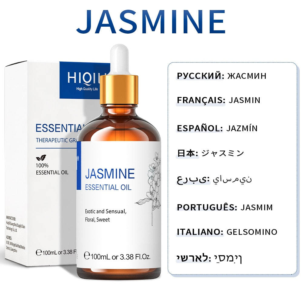 HIQILI 100ML Jasmine Essential Oils ,100% Pure Nature for Aromatherapy | Used for Diffuser,Humidifier,Massage | Fragrance DIY