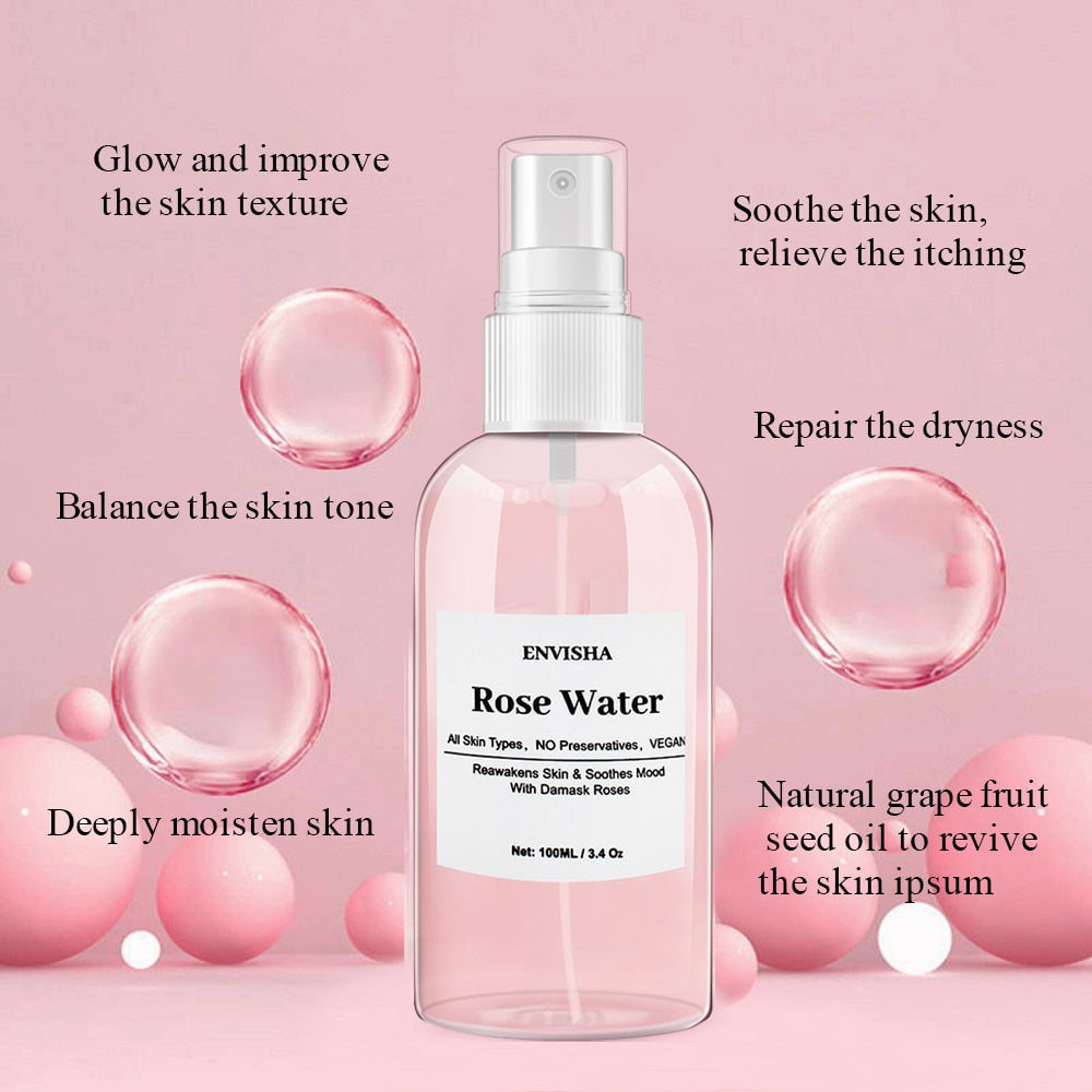 ENVISHA Rose Water For Face Facial Toner Organic Rose Petals Essence Moisturizing Serum Refresh Elastic Shrink Pores Skin Care
