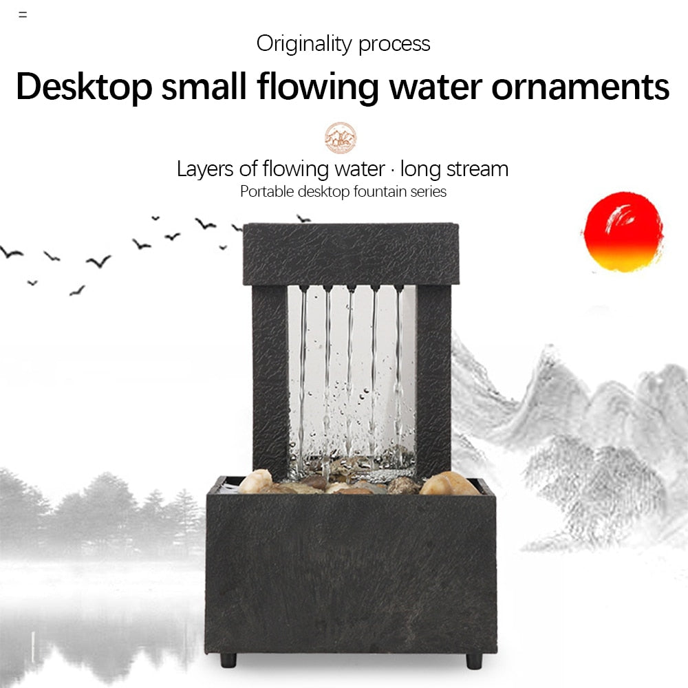 Waterfall LED Desktop Fountain Indoor Flowing Water Waterfall Fountain Lighted Tabletop Fountain with Stones for Home Decor