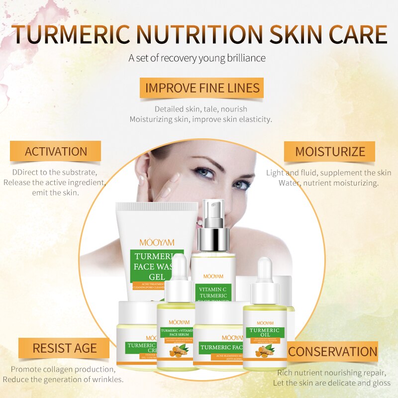 Anti Acne Serum Oil Facial Cleanser Organic Cream Face Care Turmeric Skin Care Set