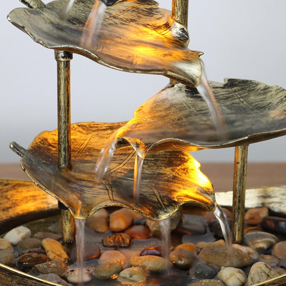 USB Desktop Fountain LED Decoration Lotus Leaf Sailing Water Fountain Decor Living Room Entrance Decor LED Atmosphere Night Light