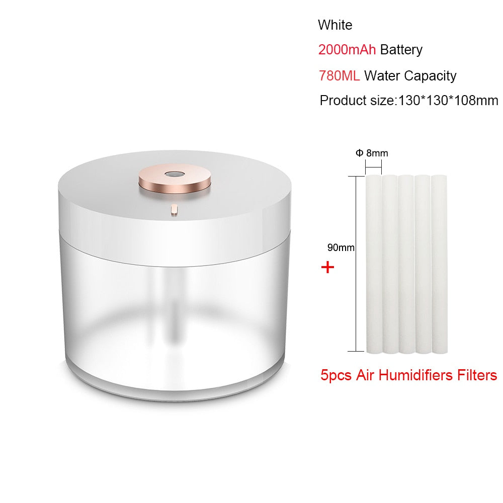 Portable Air Humidifier Wireless 2000mAh Usb Rechargeable Electric Humidifiers Diffuser Cool Mist Maker Night Lamp For Home