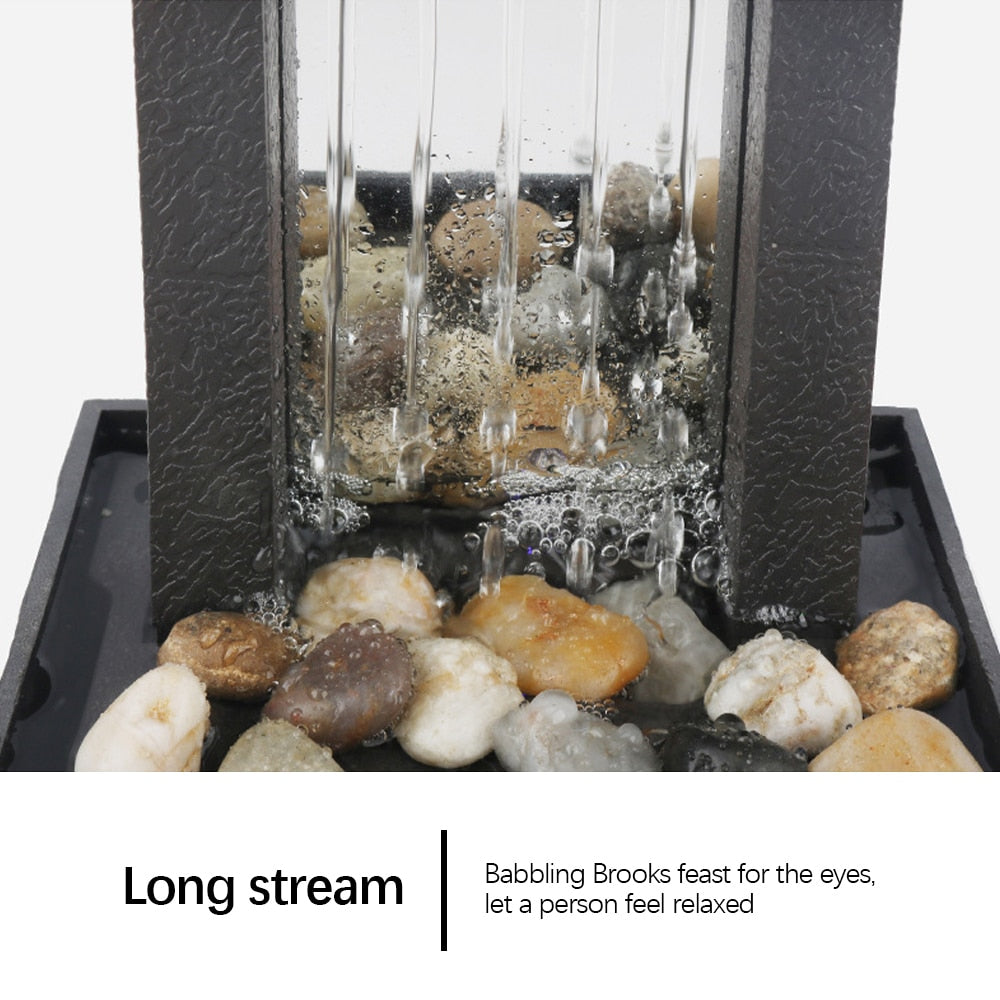 Waterfall LED Desktop Fountain Indoor Flowing Water Waterfall Fountain Lighted Tabletop Fountain with Stones for Home Decor