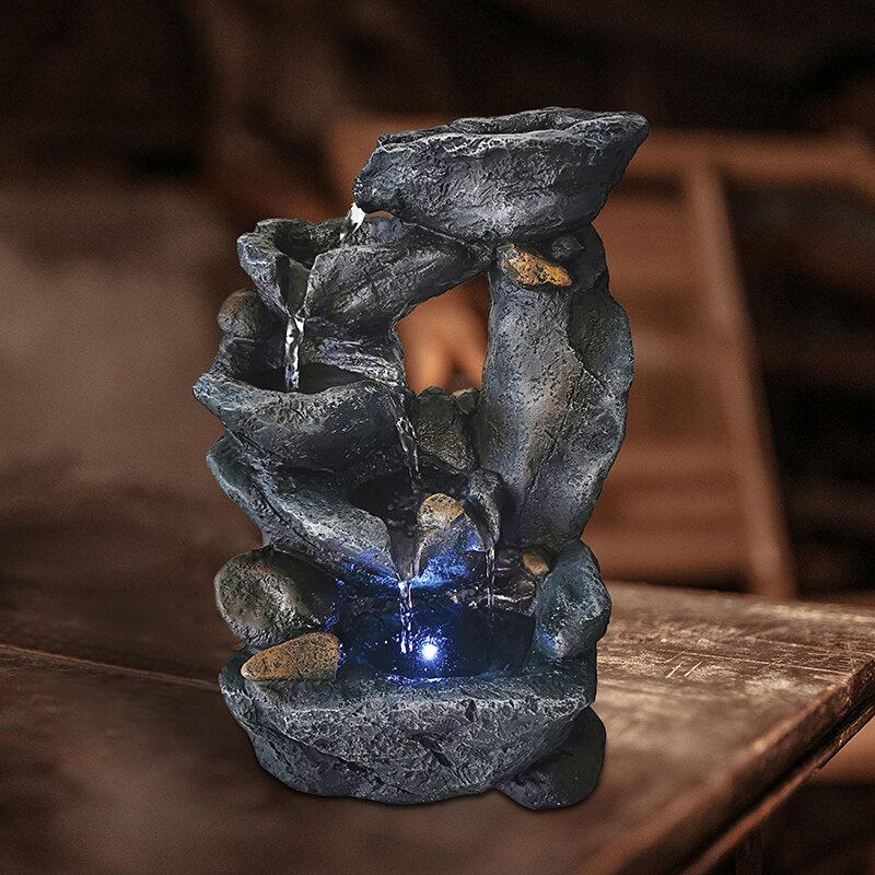 2020 New Resin Decorative Fountains Indoor Water Fountains Craft Desktop Home Decor Rockery Figurines FengShui Water Fountain
