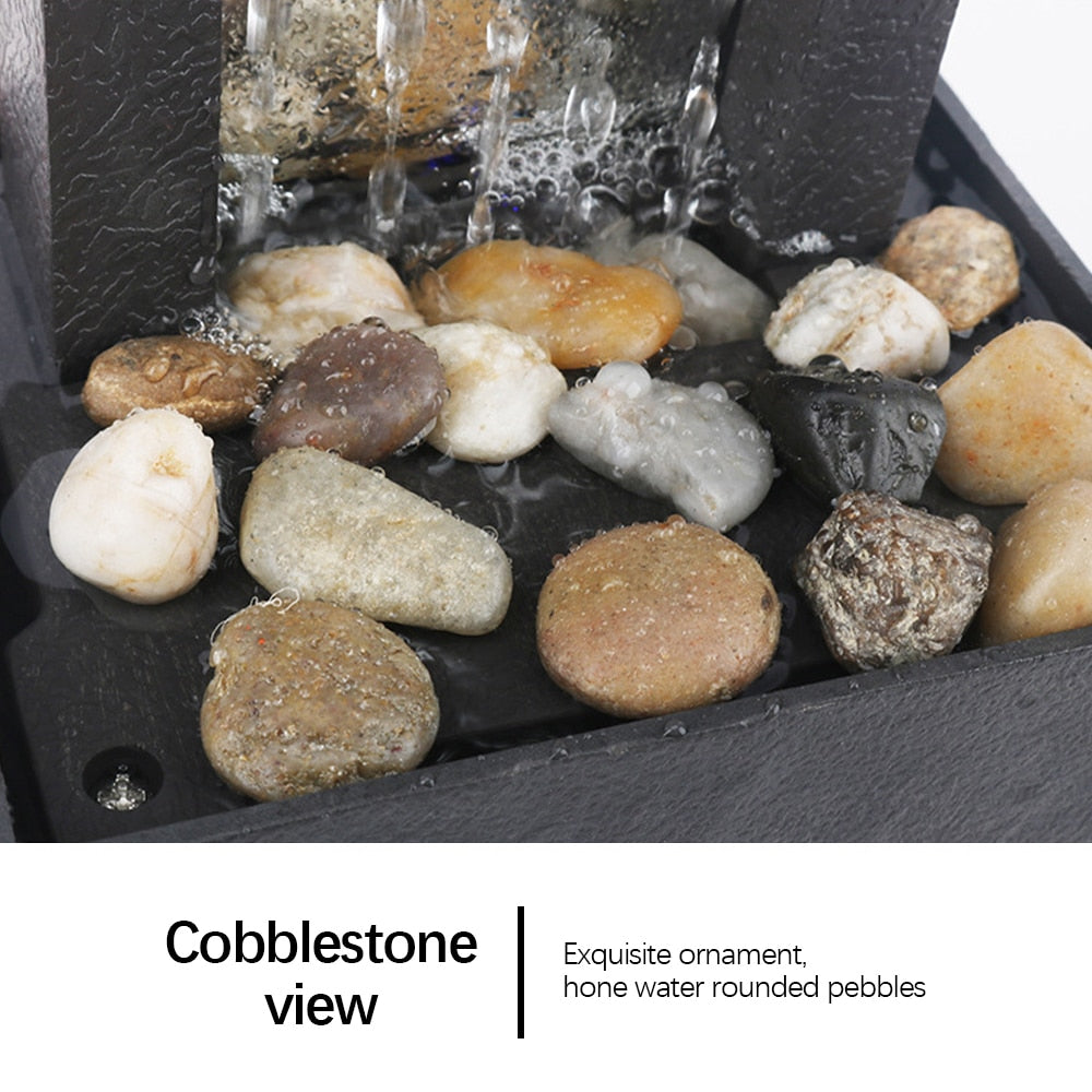 Waterfall LED Desktop Fountain Indoor Flowing Water Waterfall Fountain Lighted Tabletop Fountain with Stones for Home Decor