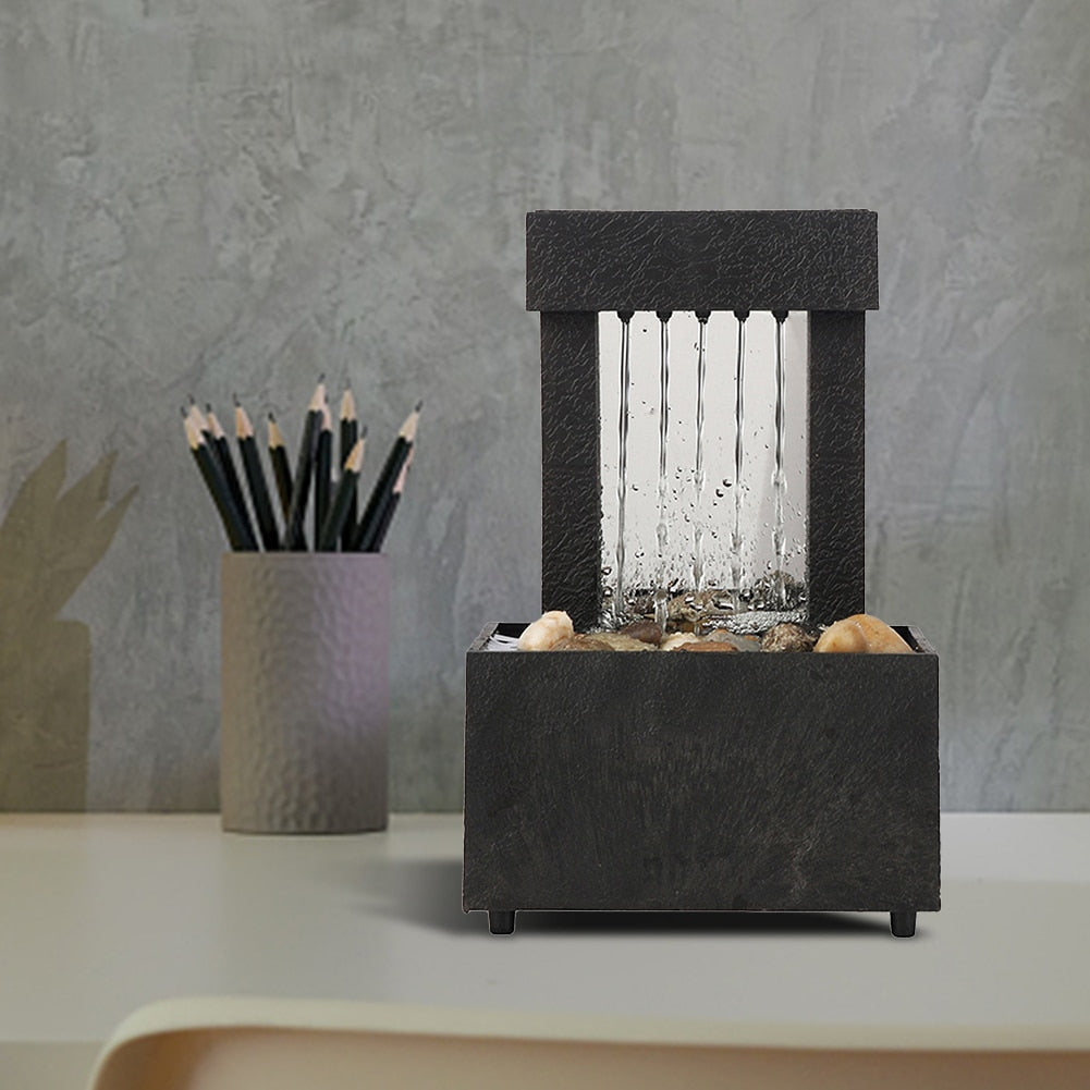 Water Fountain Desktop Ornaments Flowing Waterfall Gather Luck Feng Shui Flowing Water Waterfall With Led Light Table Decor