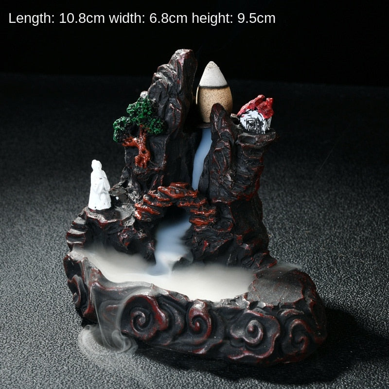 High Mountain Flowing Water Backflow Incense Burner Ceramic Incense Burner Creative Incense Road Decoration Resin Crafts