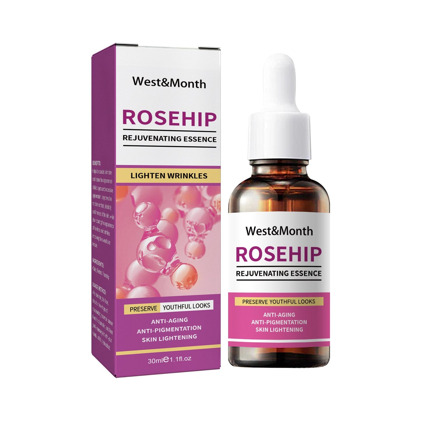 Whitening Serum Rosehip Essential Oil Pure Organic Fade Dark Spot Freckle Brighten Essence Remove Pigment Melanin Corrector 30ml