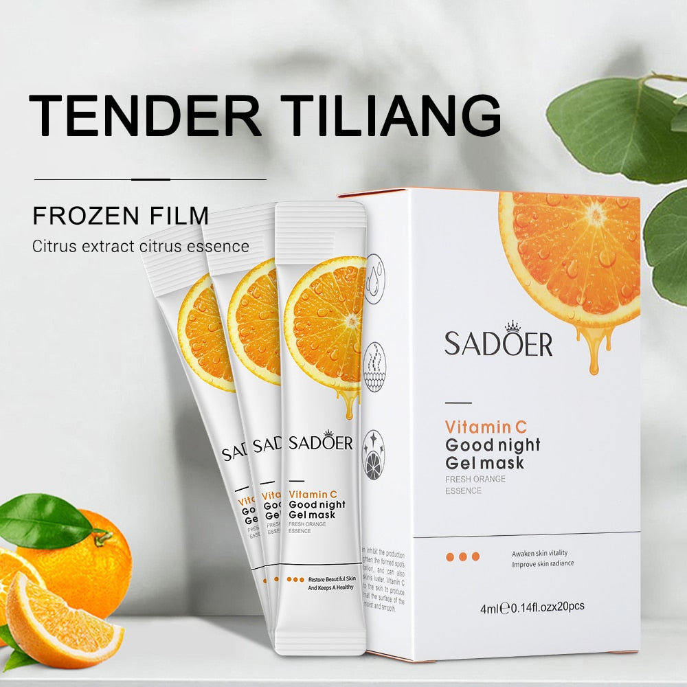 20Pcs Sleeping Face Mask No Wash Liquid Vitamin C Facial Gel Mask VC Whitening Firming Face Care Moisturizing Skin Care Mask