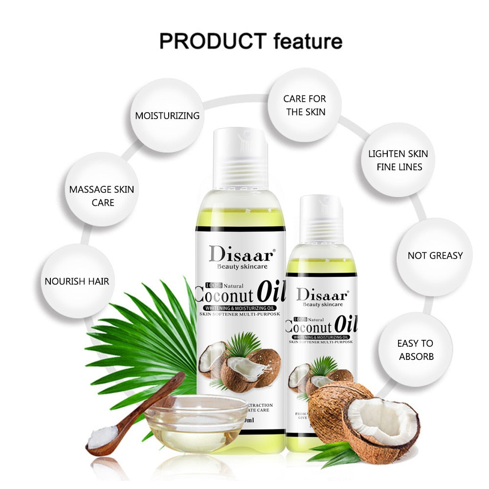 Disaar 100% Natural Organic Virgin Coconut Oil Body and Face Massage Best Skin Care Massage Relaxation Oil Control 100ml Product