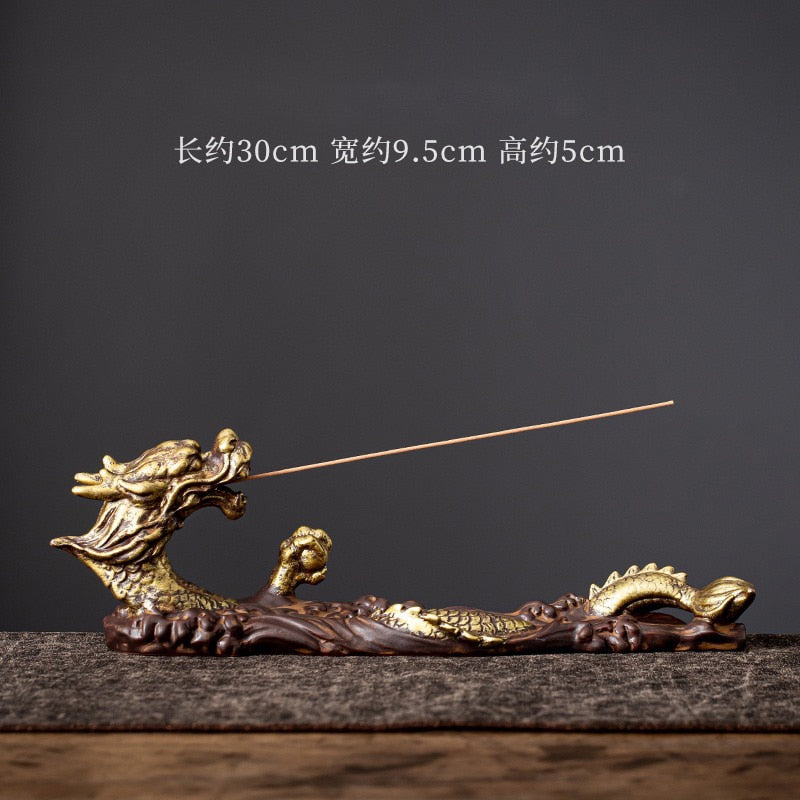 Retro Vertical Incense Burner Buddha Heart Sutra Dragon Phoenix Pillar Metal Incense Stick Home Office Ceremony Decoration
