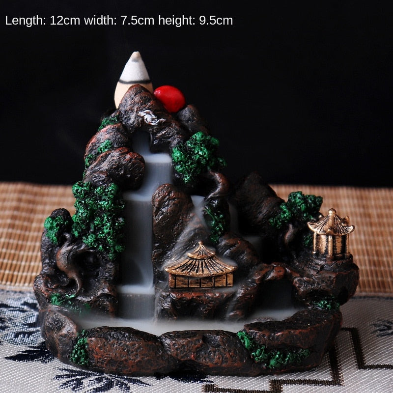 High Mountain Flowing Water Backflow Incense Burner Ceramic Incense Burner Creative Incense Road Decoration Resin Crafts