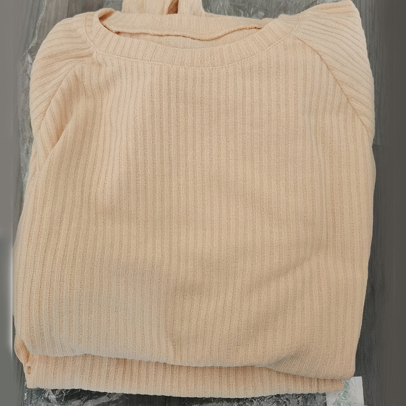 Lady Home Suit Autumn Fashion Soft Casual O-Neck Pullover Tops+Knitted Pant New Homewear Pajama Winter Solid Women Two Piece Set