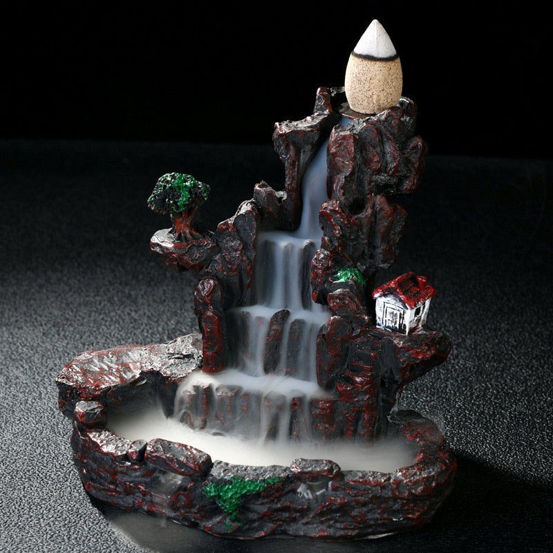 High Mountain Flowing Water Backflow Incense Burner Ceramic Incense Burner Creative Incense Road Decoration Resin Crafts