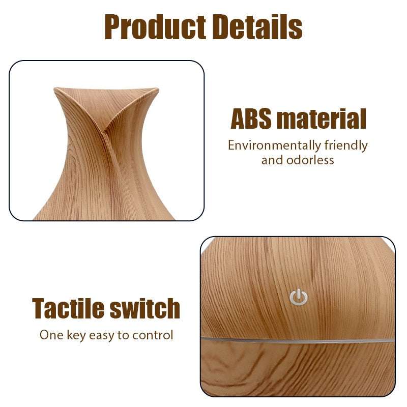 Creative Vase Humidifier Wood Grain Usb Mini Colorful Lamp Office Air Humidifier Essential Oil Diffuse Ball Aroma Diffuser