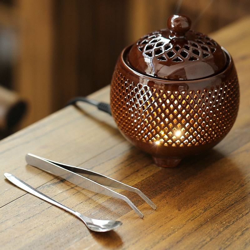 Electric Incense Burner Essential Oil Burner Mosquito Coil Holder Ceramic Aroma Home Fragrance Sandalwood Quemador De Incienso