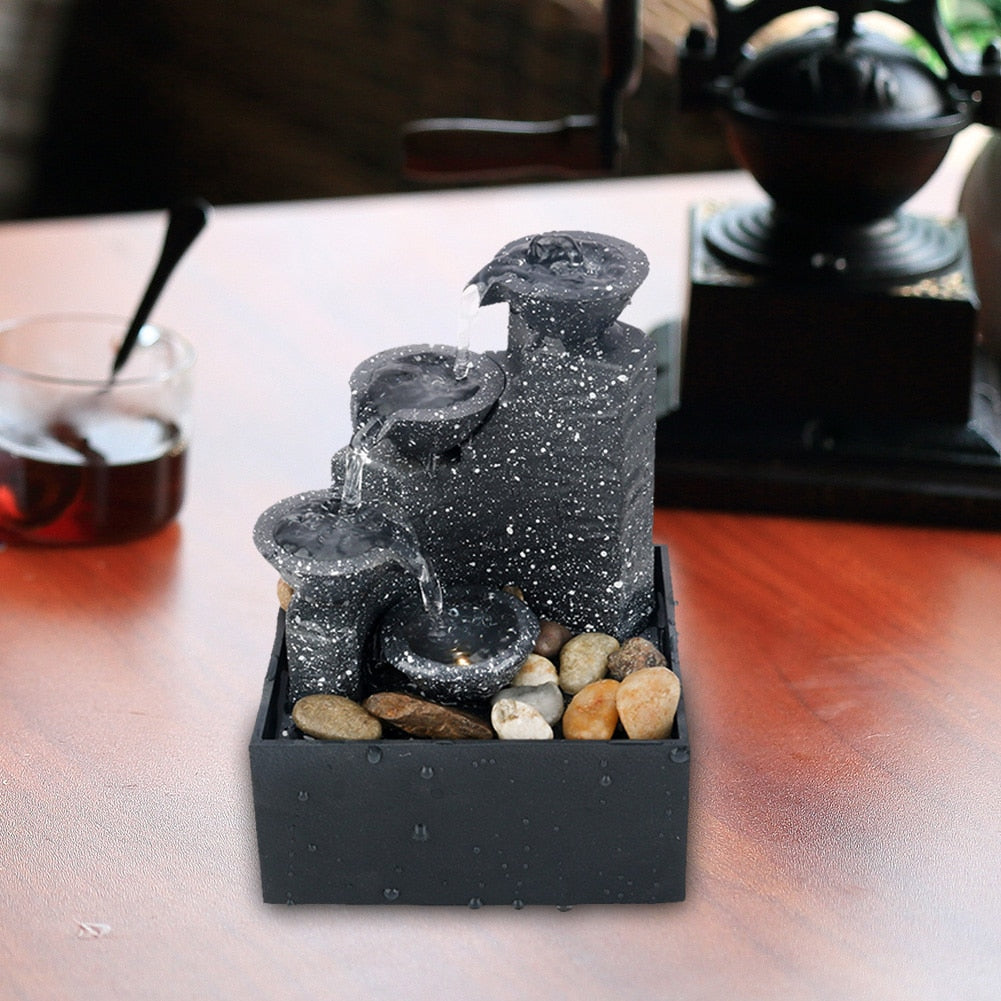 Water Fountain Desktop Ornaments Flowing Waterfall Gather Luck Feng Shui Flowing Water Waterfall With Led Light Table Decor
