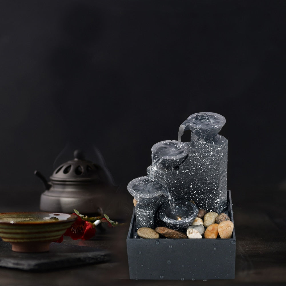 Water Fountain Desktop Ornaments Flowing Waterfall Gather Luck Feng Shui Flowing Water Waterfall With Led Light Table Decor