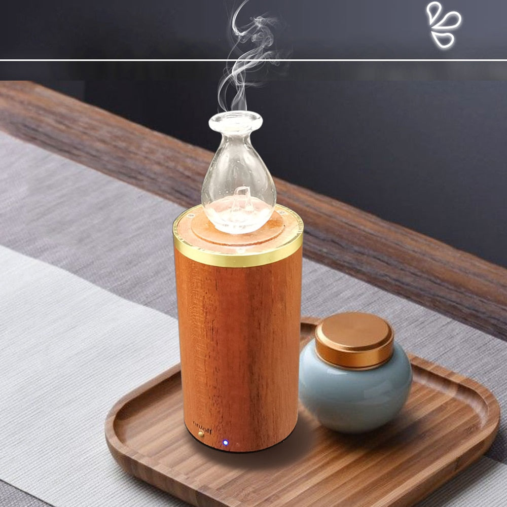 Aroma Essential Oil Diffuser Nebulizer Wood Mini Portable Waterless Aromatherapy Diffuser Home Glass Aroma Diffuser Gift