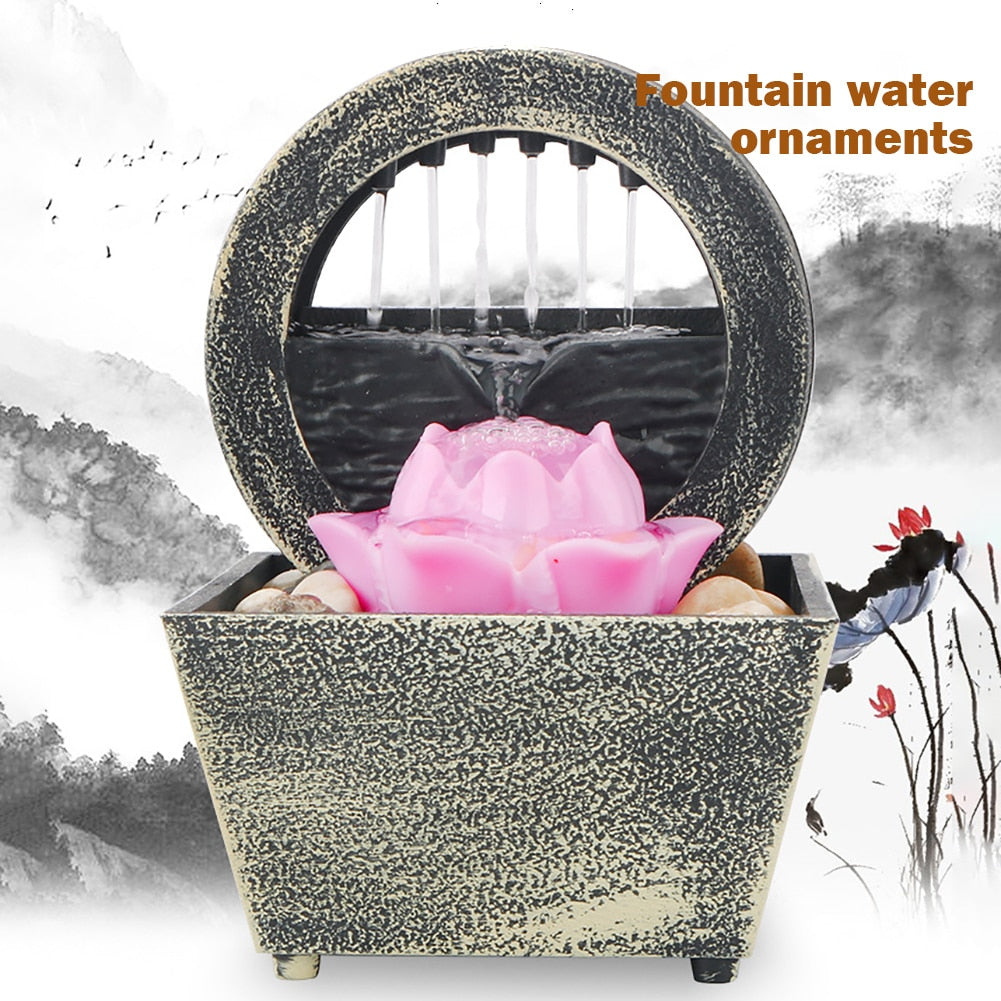 Water Fountain Desktop Ornaments Flowing Waterfall Gather Luck Feng Shui Flowing Water Waterfall With Led Light Table Decor