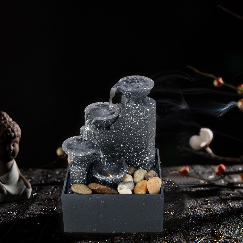 Water Fountain Desktop Ornaments Flowing Waterfall Gather Luck Feng Shui Flowing Water Waterfall With Led Light Table Decor