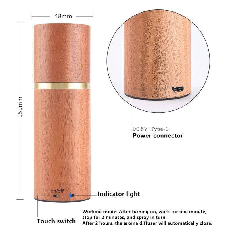 Aroma Essential Oil Diffuser Nebulizer Wood Mini Portable Waterless Aromatherapy Diffuser Home Glass Aroma Diffuser Gift