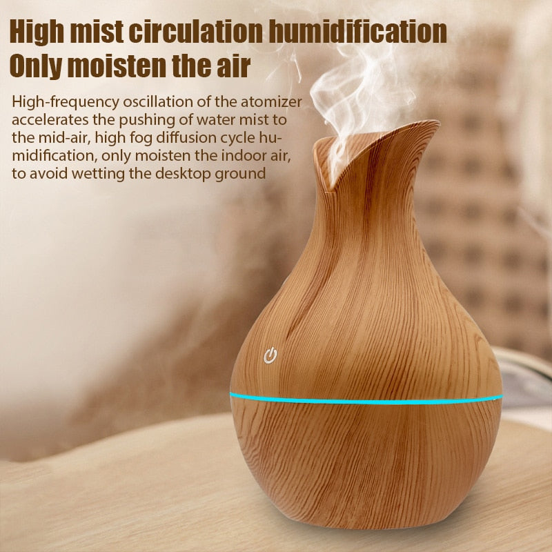 Creative Vase Humidifier Wood Grain Usb Mini Colorful Lamp Office Air Humidifier Essential Oil Diffuse Ball Aroma Diffuser