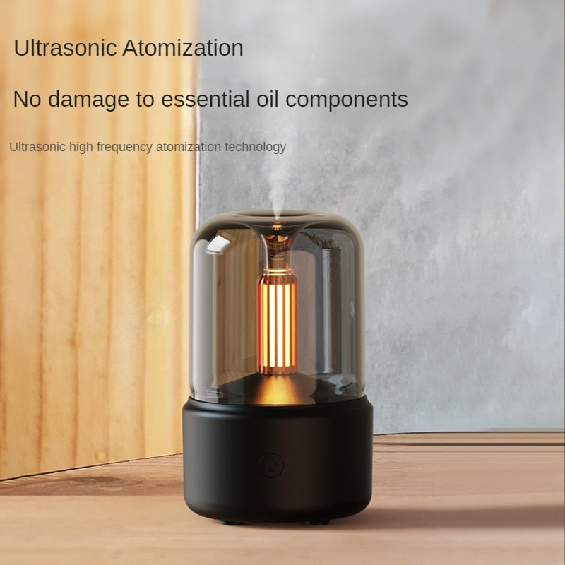 New Candlelight Air Humidifier Aroma Diffuser Portable Cool Mist Maker 120ml Electric USB Fogger 8-12 Hours with LED Night Light