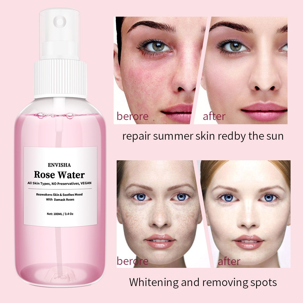 ENVISHA Rose Water For Face Facial Toner Organic Rose Petals Essence Moisturizing Serum Refresh Elastic Shrink Pores Skin Care