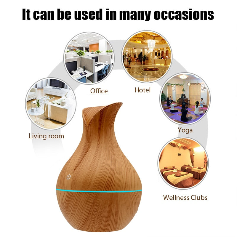 Creative Vase Humidifier Wood Grain Usb Mini Colorful Lamp Office Air Humidifier Essential Oil Diffuse Ball Aroma Diffuser
