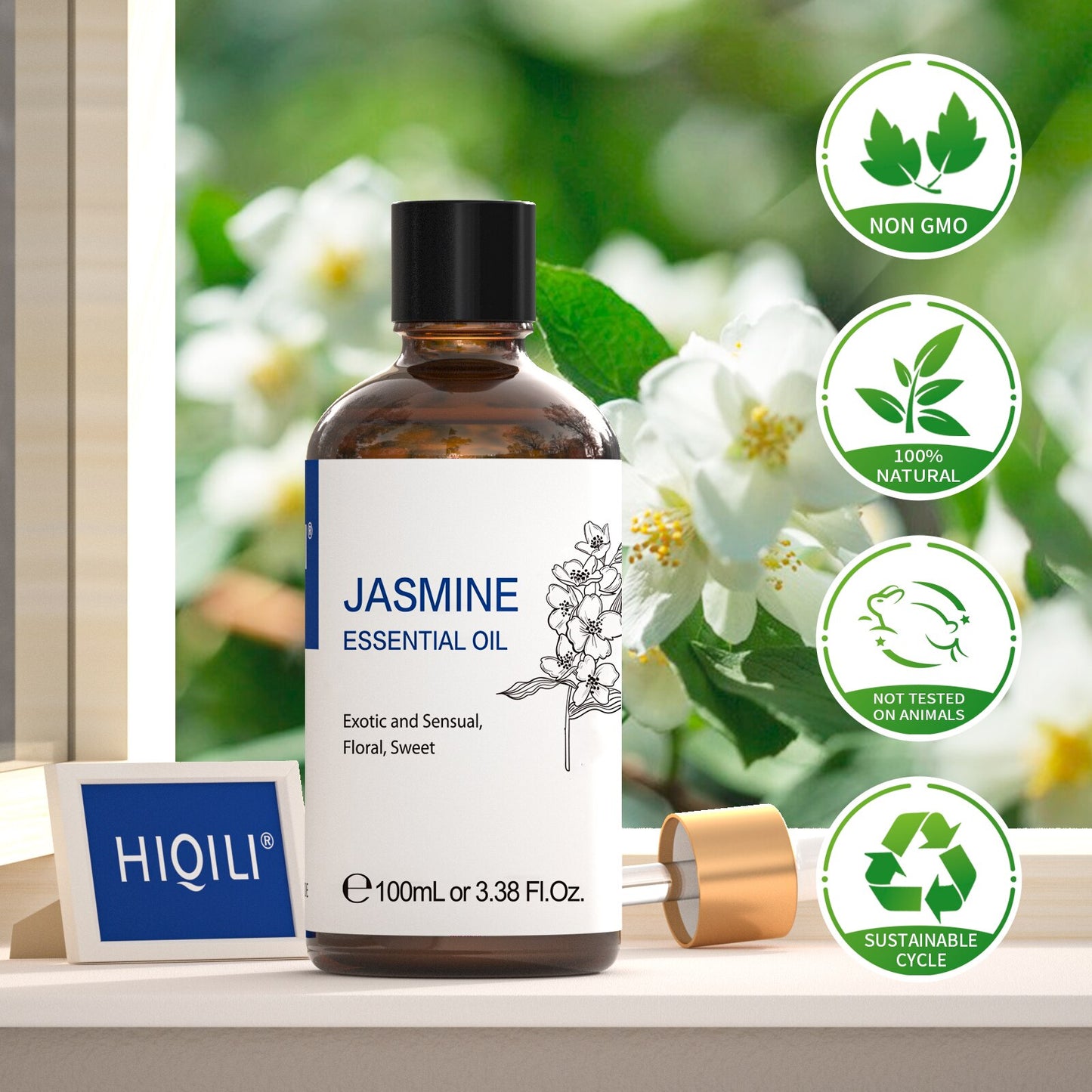 HIQILI 100ML Jasmine Essential Oils ,100% Pure Nature for Aromatherapy | Used for Diffuser,Humidifier,Massage | Fragrance DIY