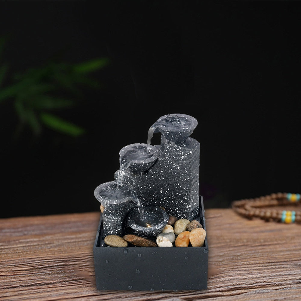 Water Fountain Desktop Ornaments Flowing Waterfall Gather Luck Feng Shui Flowing Water Waterfall With Led Light Table Decor