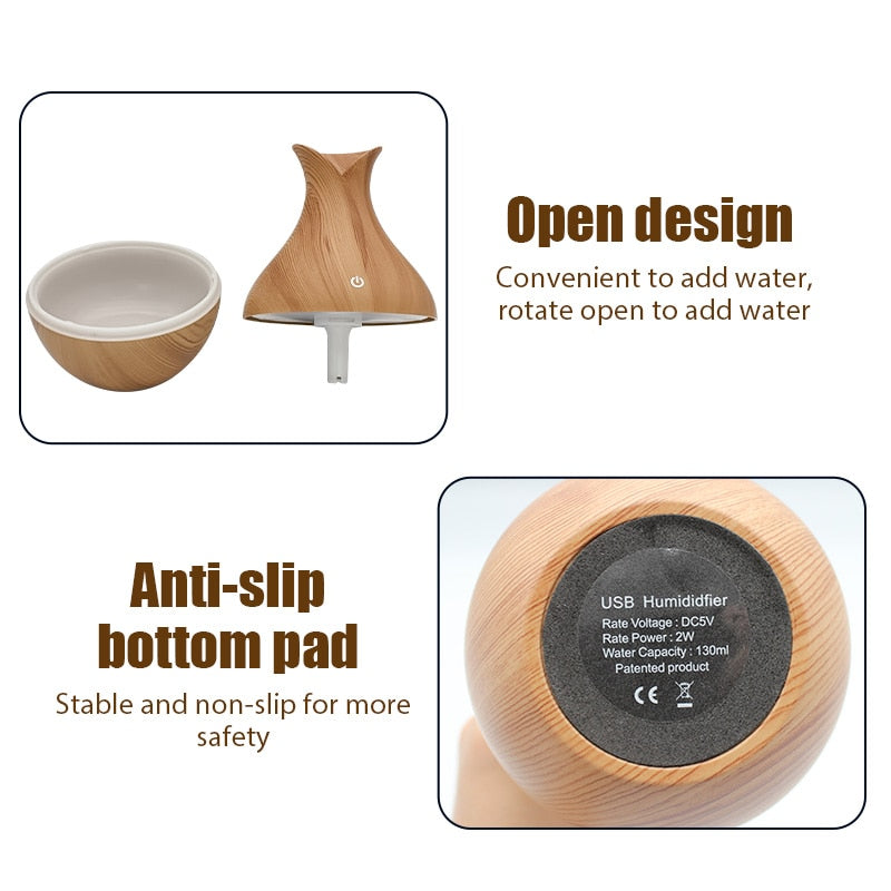 Creative Vase Humidifier Wood Grain Usb Mini Colorful Lamp Office Air Humidifier Essential Oil Diffuse Ball Aroma Diffuser