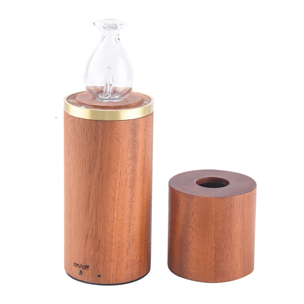 Aroma Essential Oil Diffuser Nebulizer Wood Mini Portable Waterless Aromatherapy Diffuser Home Glass Aroma Diffuser Gift