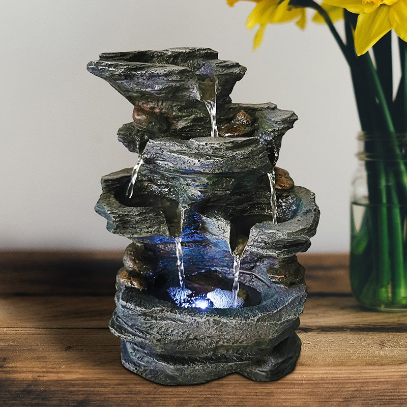 2020 New Resin Decorative Fountains Indoor Water Fountains Craft Desktop Home Decor Rockery Figurines FengShui Water Fountain