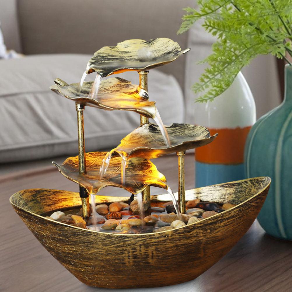 USB Desktop Fountain LED Decoration Lotus Leaf Sailing Water Fountain Decor Living Room Entrance Decor LED Atmosphere Night Light