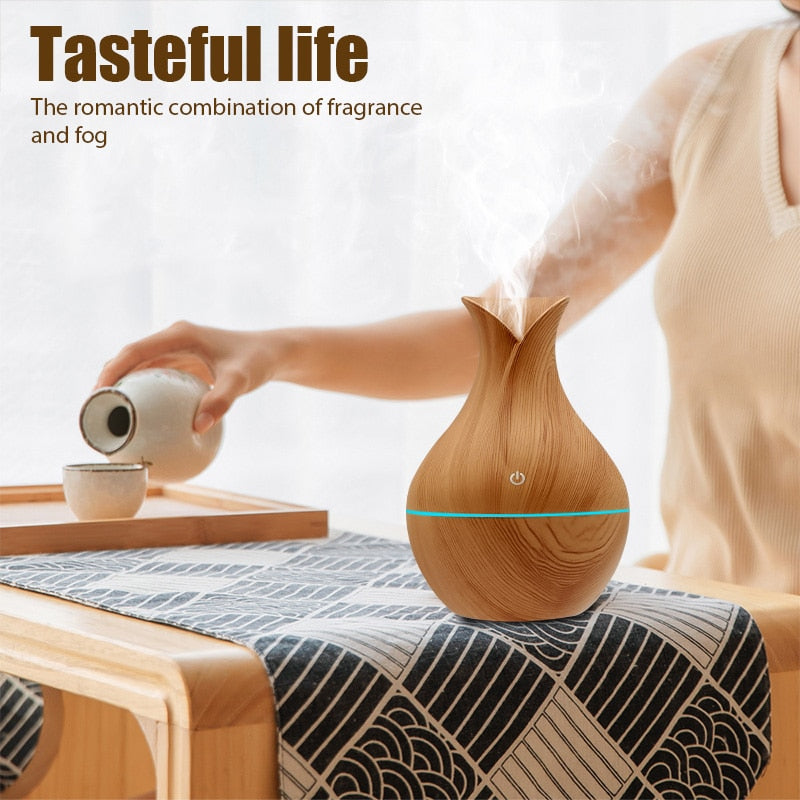 Creative Vase Humidifier Wood Grain Usb Mini Colorful Lamp Office Air Humidifier Essential Oil Diffuse Ball Aroma Diffuser