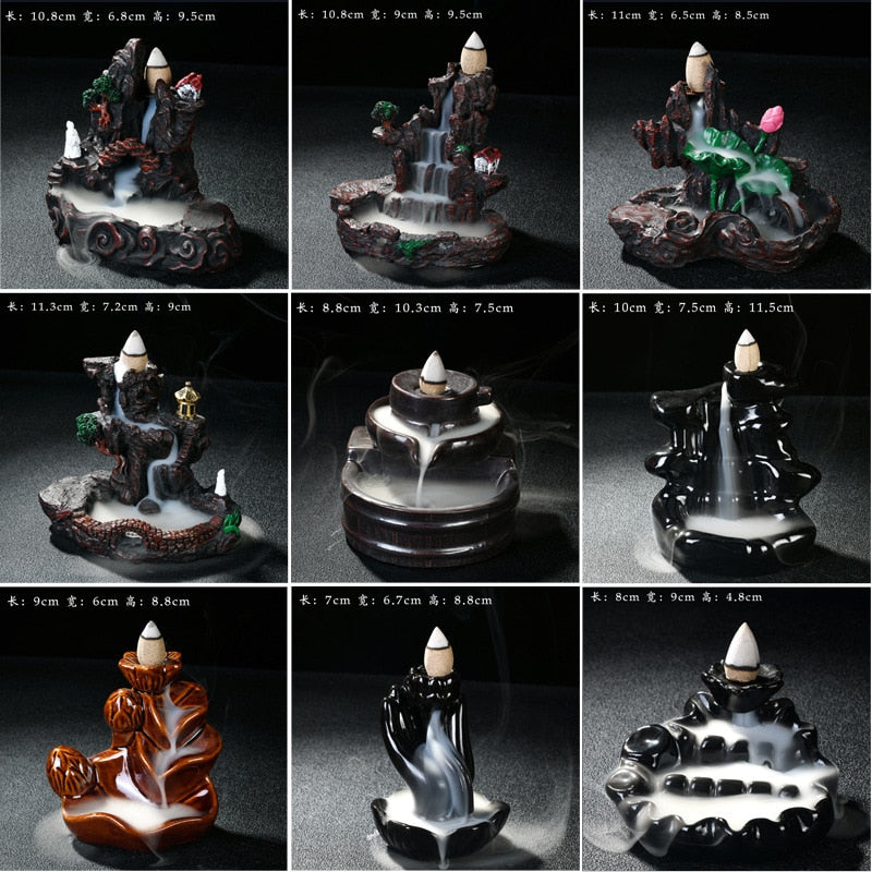 High Mountain Flowing Water Backflow Incense Burner Ceramic Incense Burner Creative Incense Road Decoration Resin Crafts