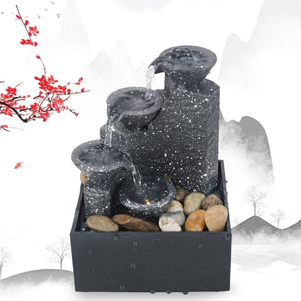 Water Fountain Desktop Ornaments Flowing Waterfall Gather Luck Feng Shui Flowing Water Waterfall With Led Light Table Decor