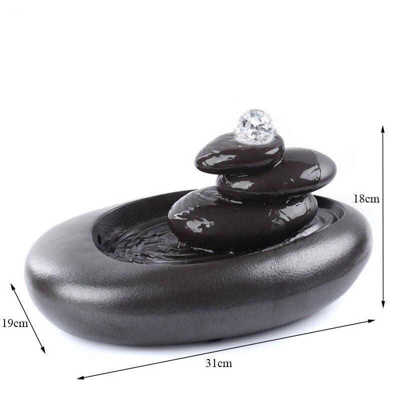 Ceramic Multi-layer Stone Design Water Fountain Ornaments Office Desktop Feng Shui Crafts Indoor Waterscape Home Decoration Gift