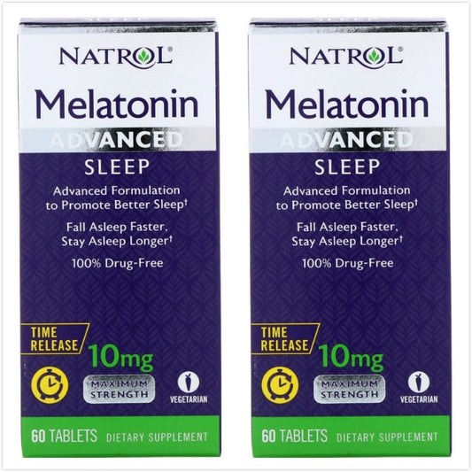 2 bottles Natrol Advanced Sleep Melatonin 10 mg 60 Tablets  Calcium Vitamin Fall Asleep Faster Stay Asleep Longer FREE SHIPPING