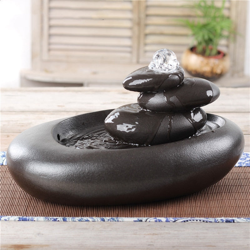 Ceramic Multi-layer Stone Design Water Fountain Ornaments Office Desktop Feng Shui Crafts Indoor Waterscape Home Decoration Gift
